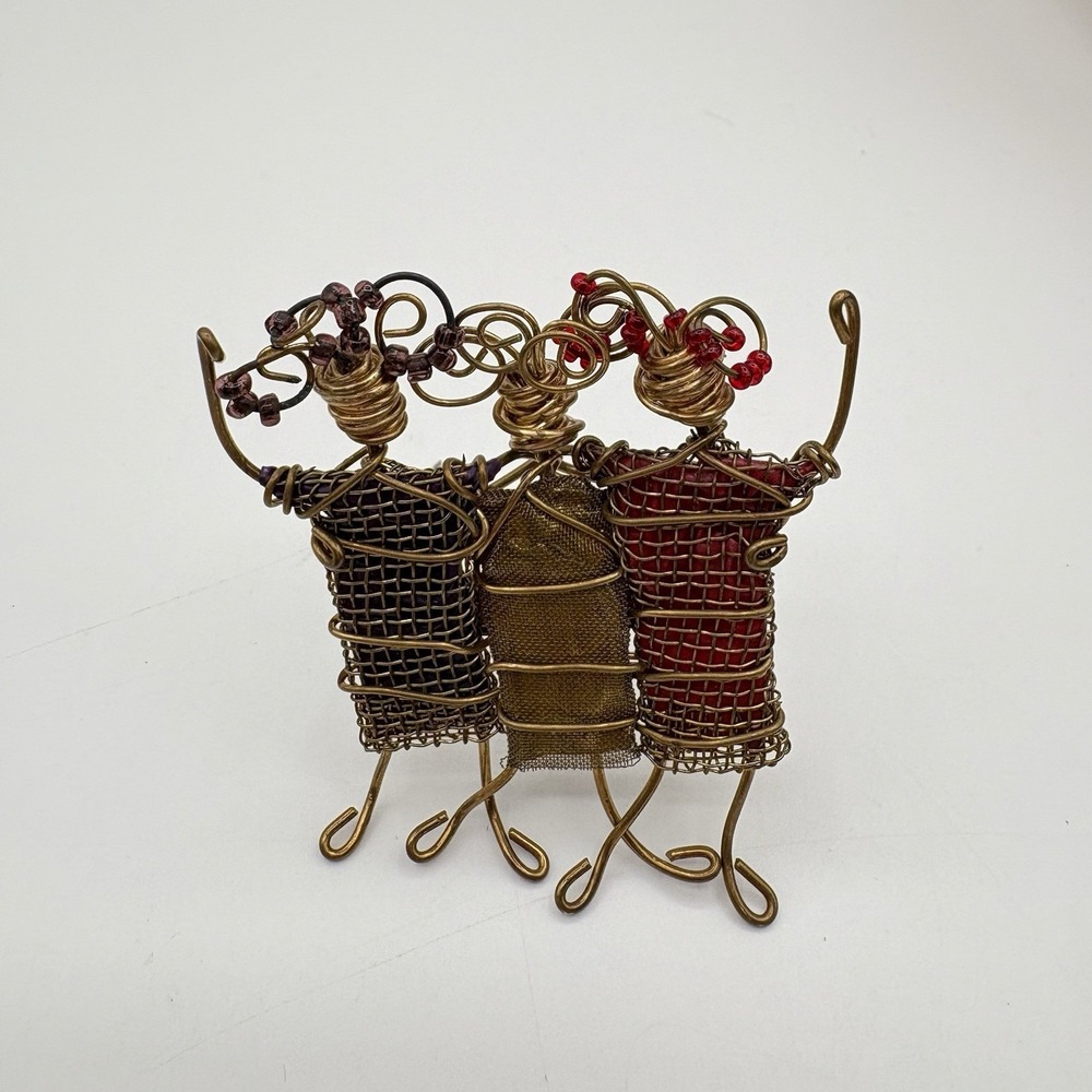 Gold Tone Wire Wrapped Beaded‎ Brooch Pin Three Ladies
